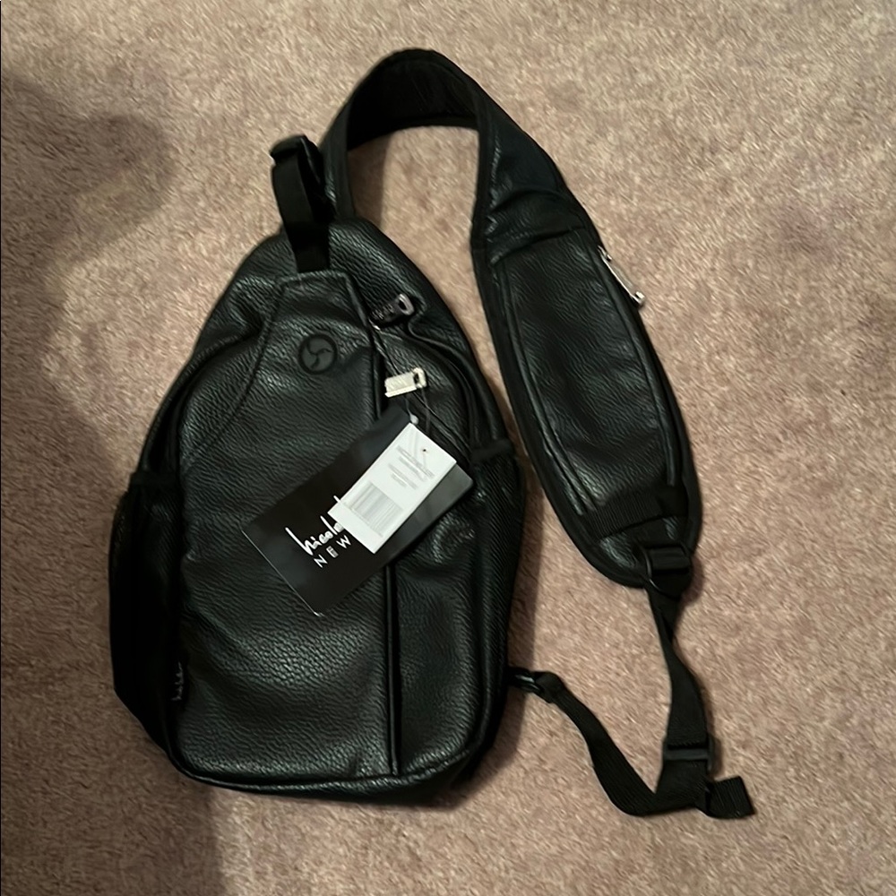 Men's Black Leather Sling Bag